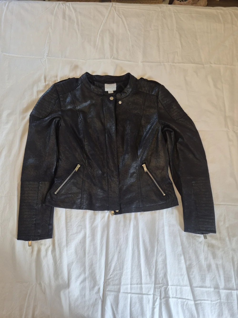 Womens Black Faux Leather Bomber Jacket - Picture 1 of 2